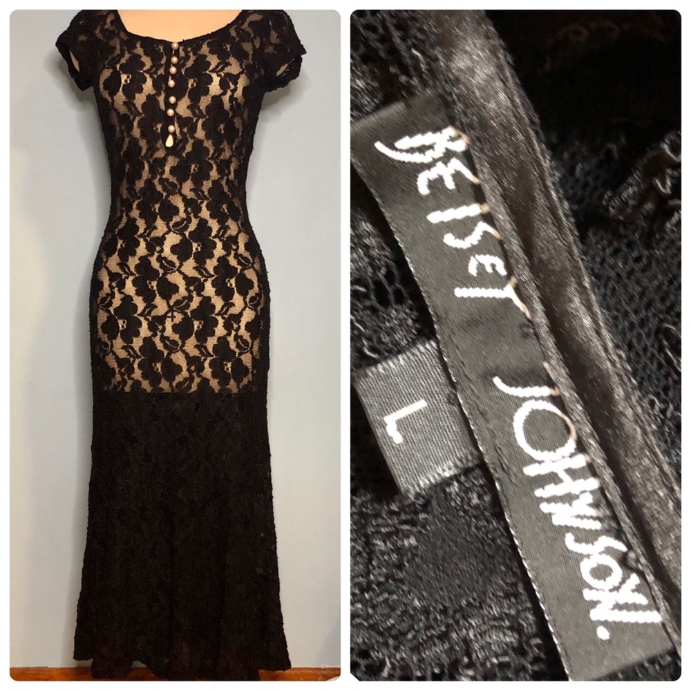 90s/Y2K Betsey Johnson Vintage Stretch Long Lace Dress Whimsigoth L